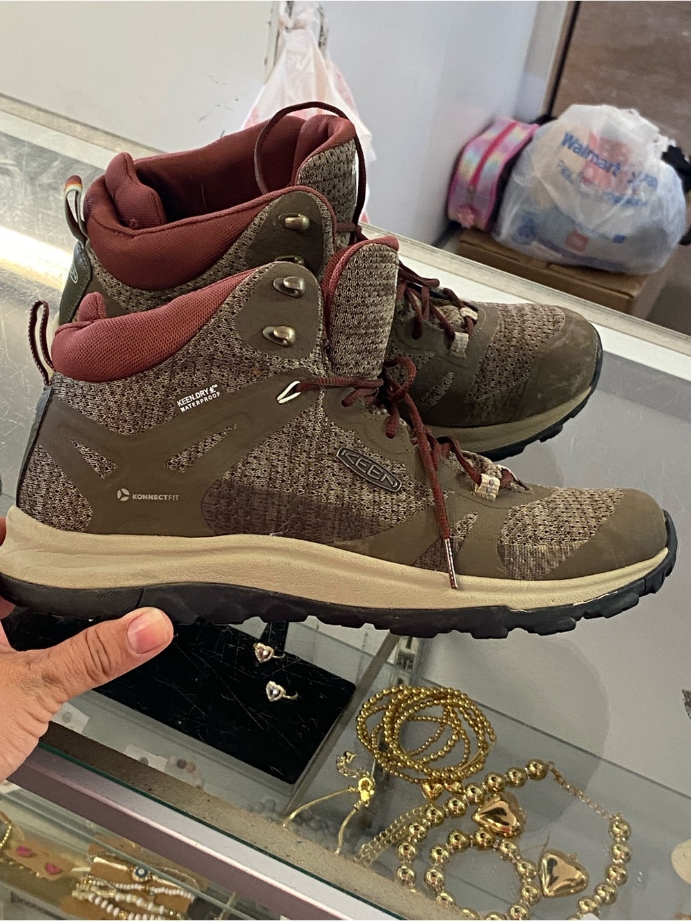 KEEN Olive Brown and Burgundy Lace-Up Hiking Boots
